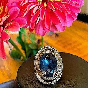 Blue Sapphire & Diamond Ring, size 7